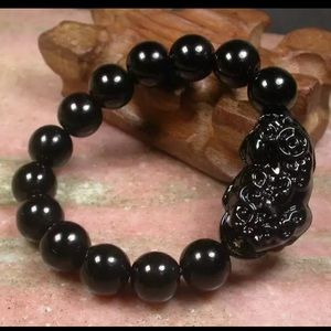 Black Feng Shui Obsidian Stone Wealth Pi Xiu Bracelet Attract Good Luck Wealth